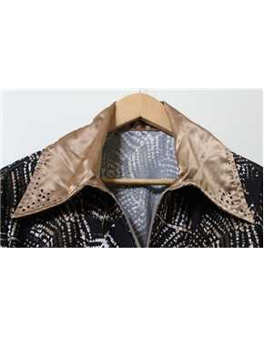 shirt black lycra with gold brown and white pattern collar detail