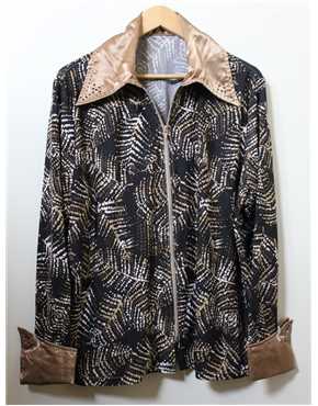 shirt black lycra with gold brown and white pattern