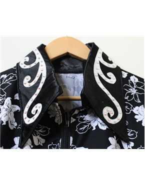 shirt black lycra white flowers collar detail