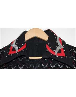 shirt black silver and red collar detail