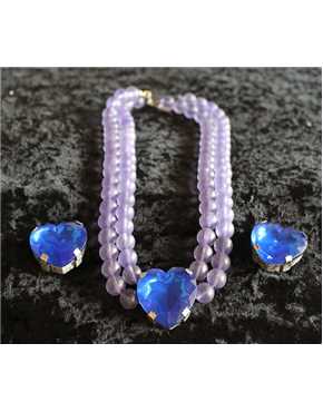 blue heart pendant & earings clip on