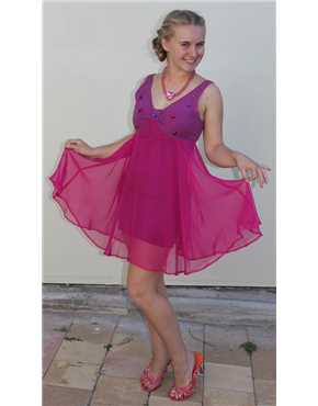 1960s baby doll short cerise dress view 3